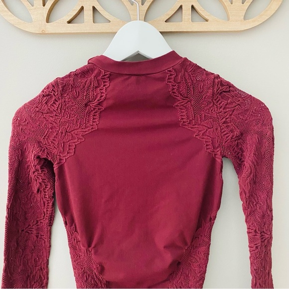 Free People Stretch Long Sleeve Top Maroon Sz XS/S - Picture 6 of 8